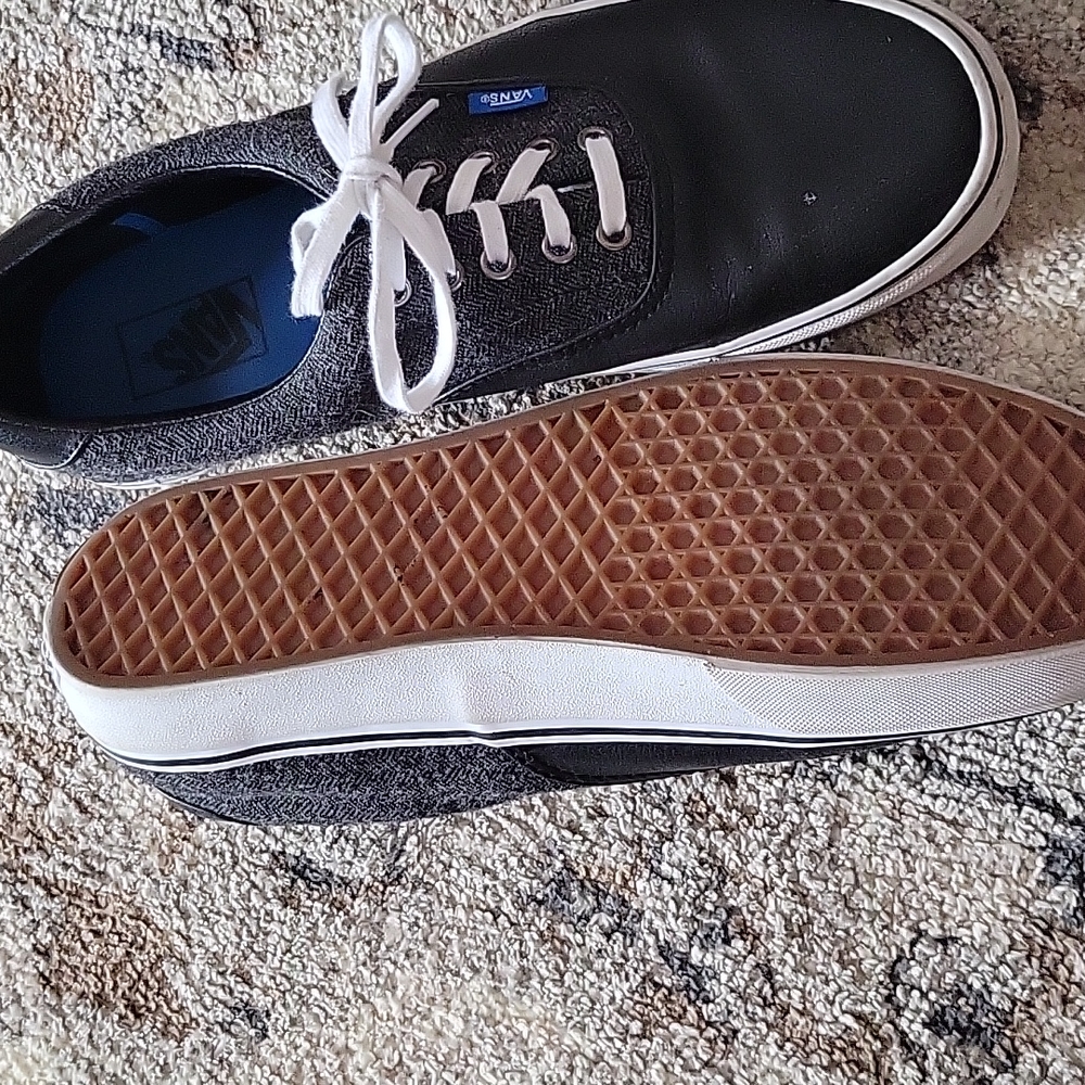 Vans Authentic Black/Gray Herringbone/Leather Men… - image 3